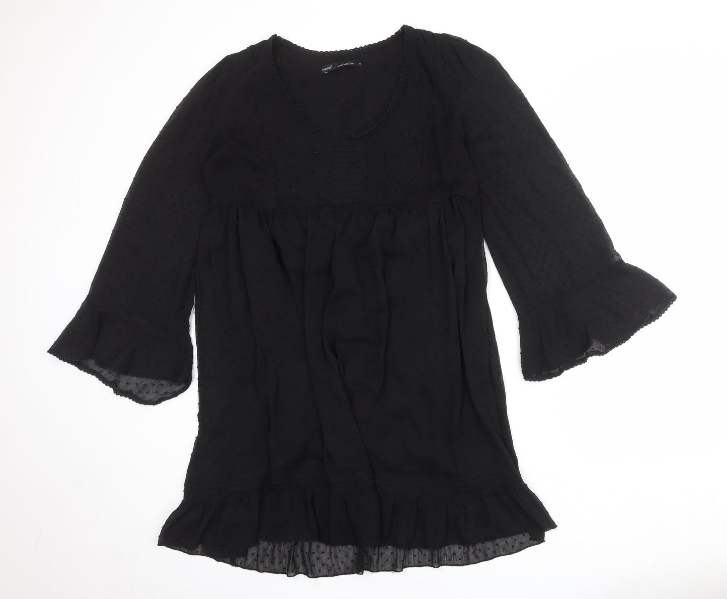 NEXT Womens Black Polka Dot Polyester A-Line Size 12 Scoop Neck Pullover