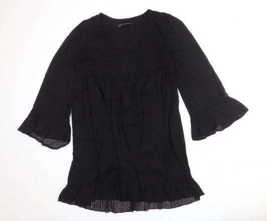 NEXT Womens Black Polka Dot Polyester A-Line Size 12 Scoop Neck Pullover