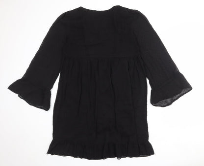 NEXT Womens Black Polka Dot Polyester A-Line Size 12 Scoop Neck Pullover