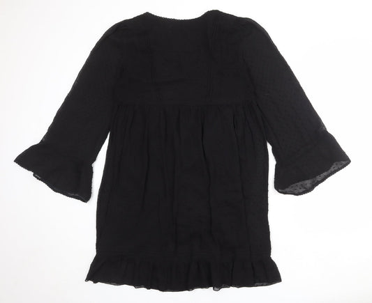 NEXT Womens Black Polka Dot Polyester A-Line Size 12 Scoop Neck Pullover