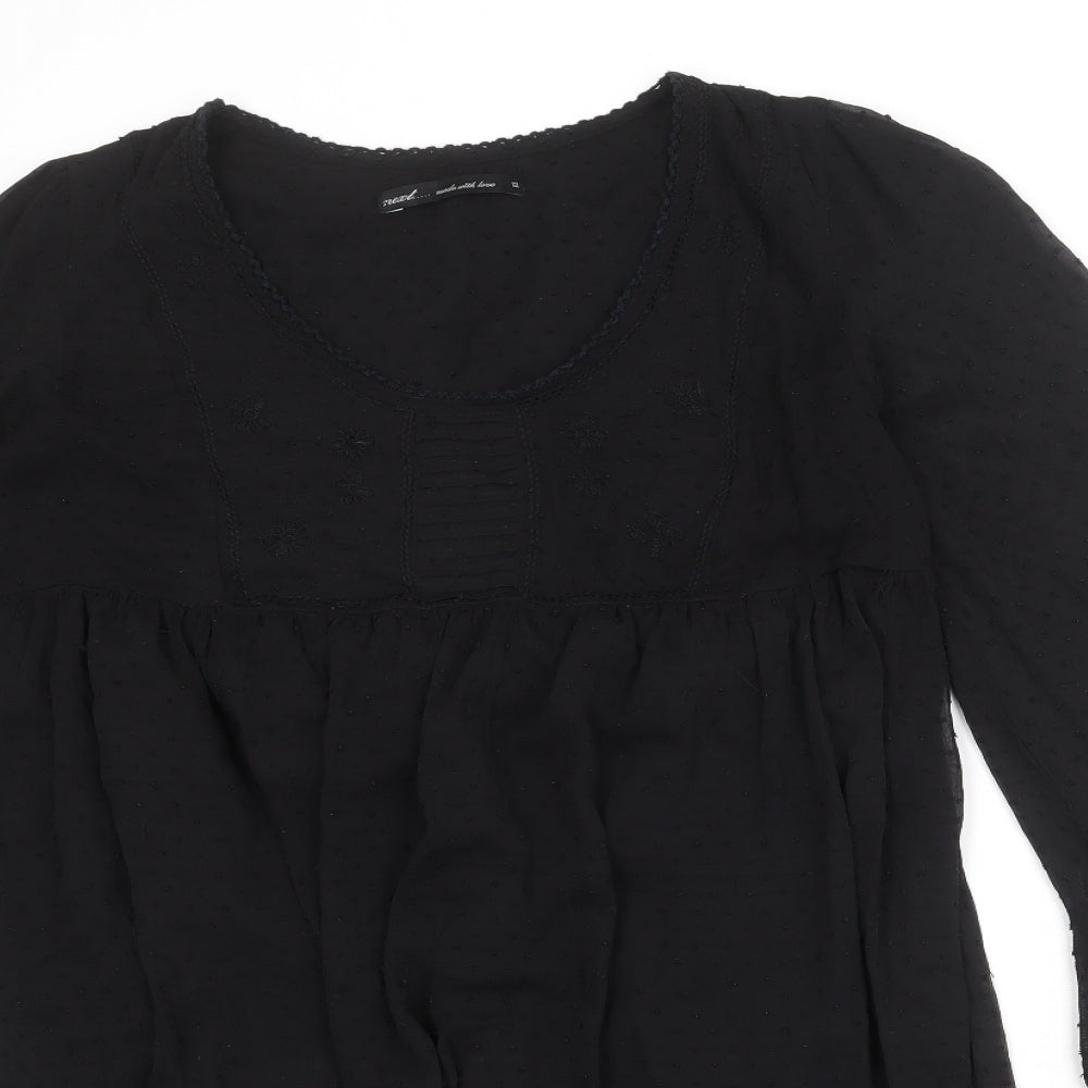 NEXT Womens Black Polka Dot Polyester A-Line Size 12 Scoop Neck Pullover