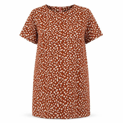 Boohoo Womens Brown Floral Polyester A-Line Size 12 Round Neck Zip