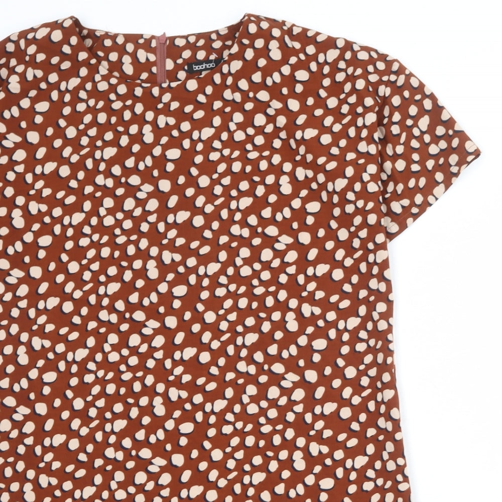 Boohoo Womens Brown Floral Polyester A-Line Size 12 Round Neck Zip