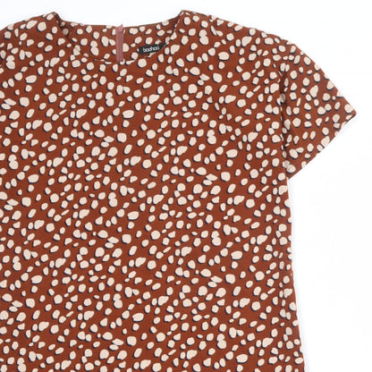 Boohoo Womens Brown Floral Polyester A-Line Size 12 Round Neck Zip