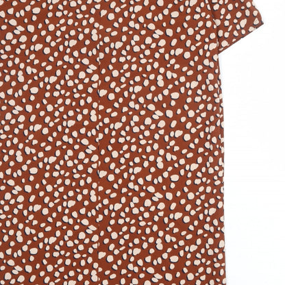 Boohoo Womens Brown Floral Polyester A-Line Size 12 Round Neck Zip