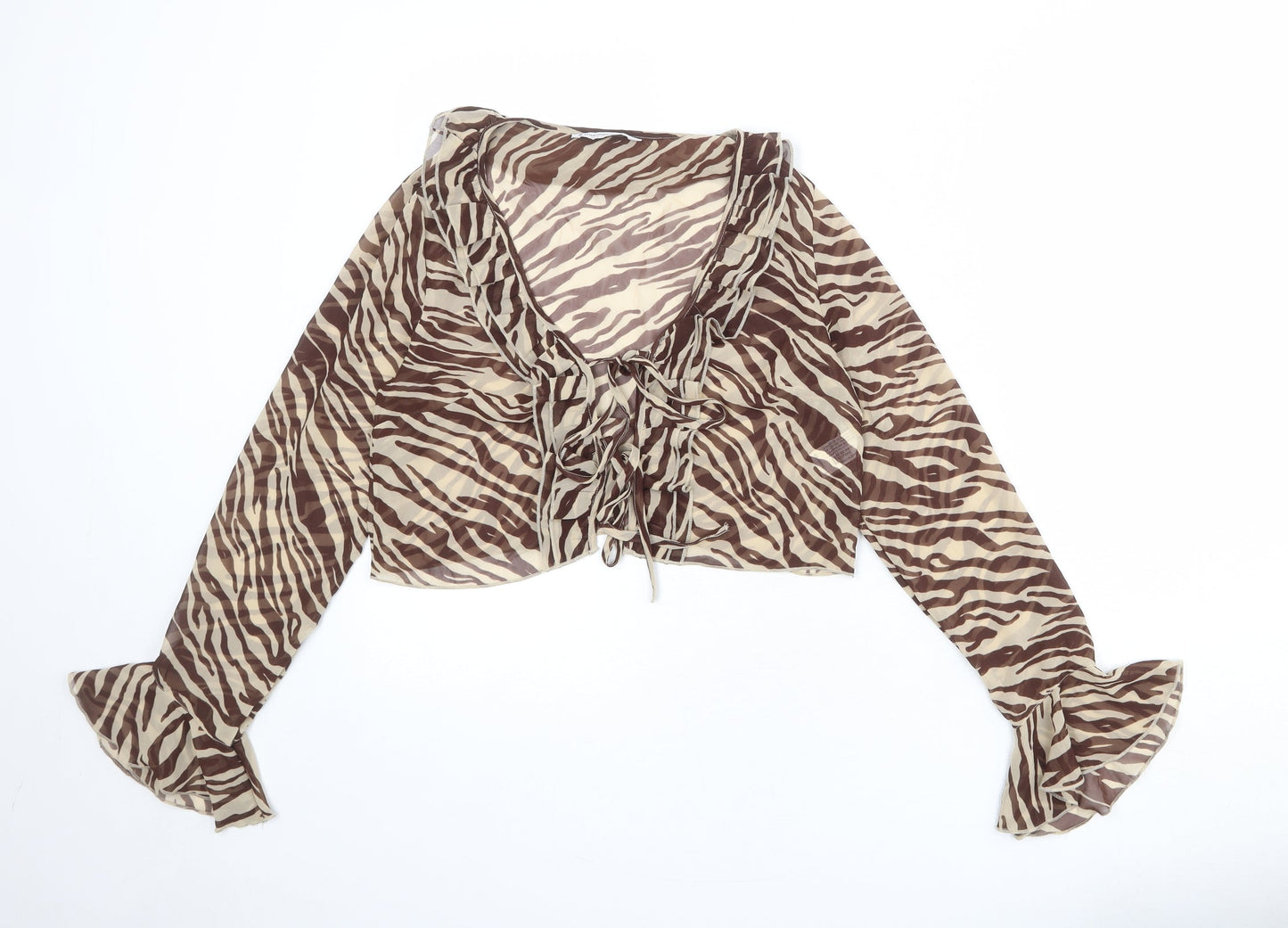 Womens UK Size M Stradivarius Beige Cropped Blouse