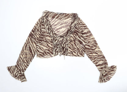 Womens UK Size M Stradivarius Beige Cropped Blouse