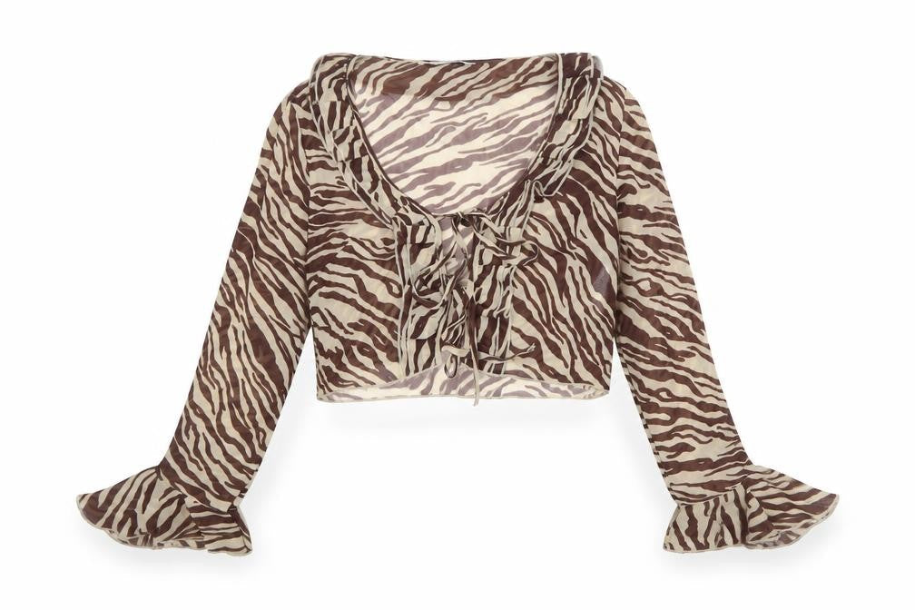 Womens UK Size M Stradivarius Beige Cropped Blouse