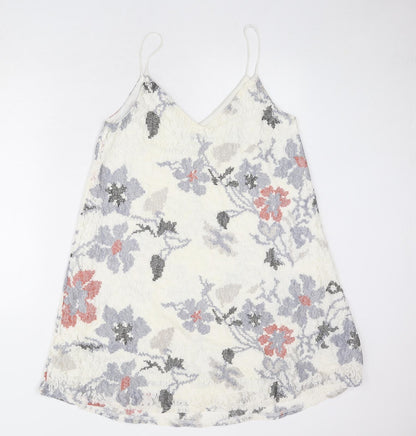Urban Revivo Womens Ivory Floral Polyester Slip Dress Size 14 V-Neck Pullover