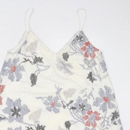 Urban Revivo Womens Ivory Floral Polyester Slip Dress Size 14 V-Neck Pullover