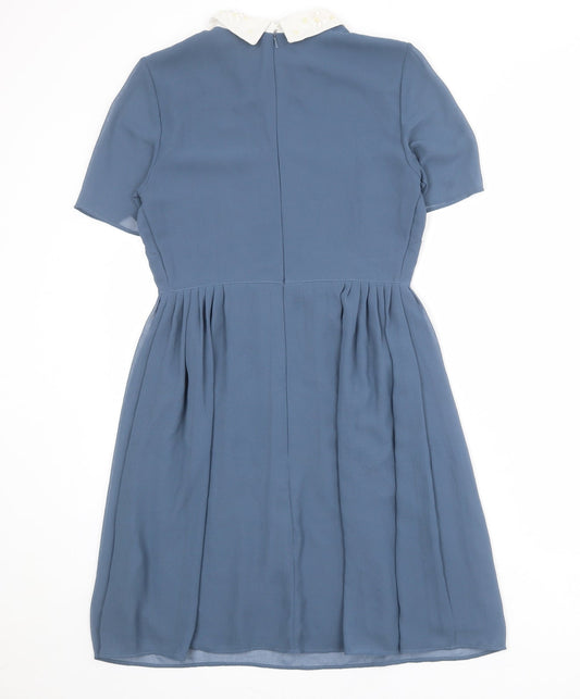Marks and Spencer Womens Blue Polyester Shirt Dress Size 8 Collared Zip