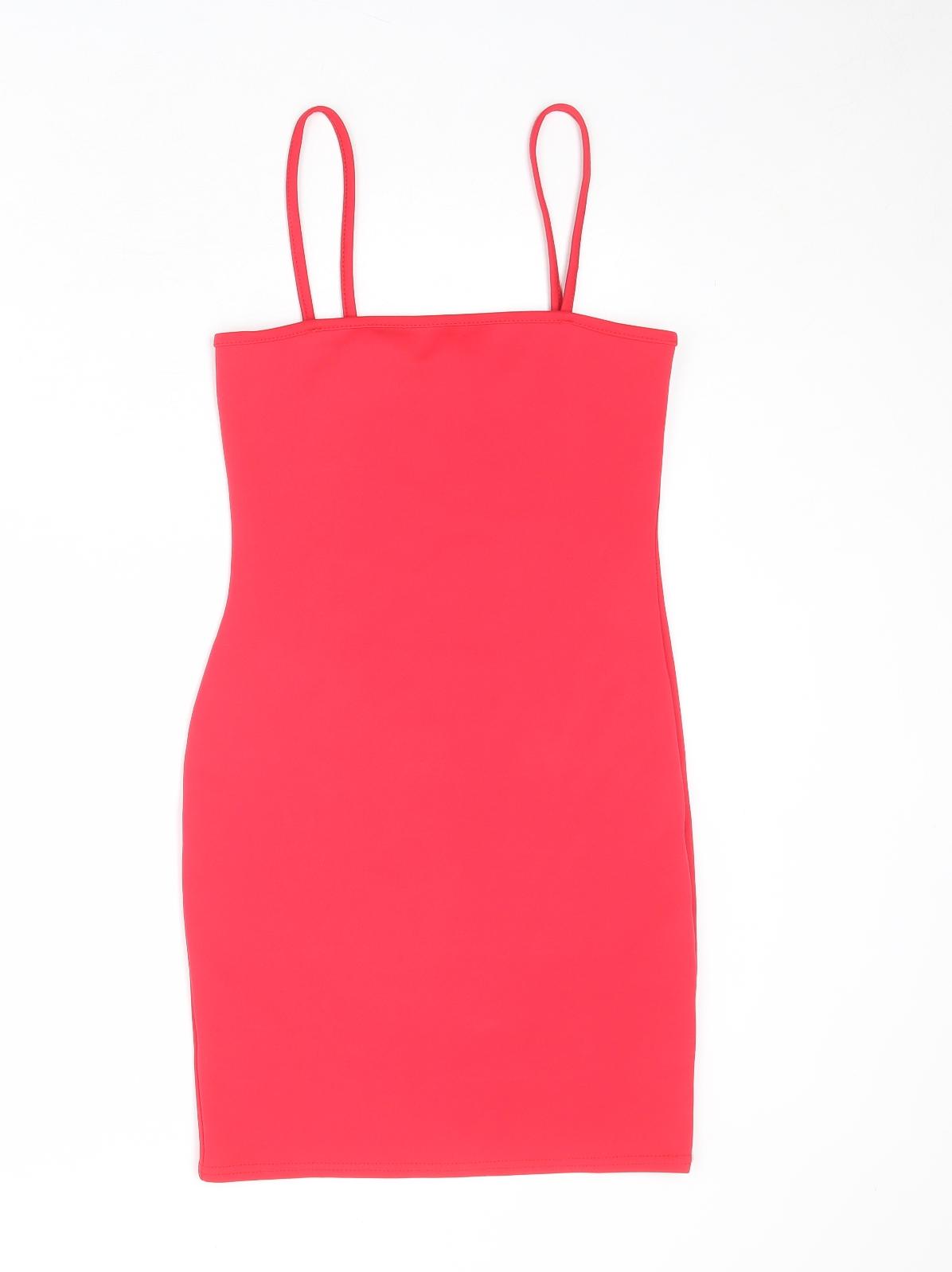 PRETTYLITTLETHING Womens Red Polyester Bodycon Size 8 Square Neck Pullover