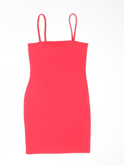 PRETTYLITTLETHING Womens Red Polyester Bodycon Size 8 Square Neck Pullover