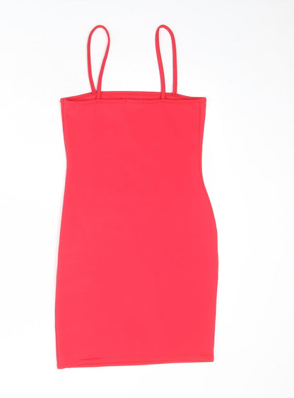 PRETTYLITTLETHING Womens Red Polyester Bodycon Size 8 Square Neck Pullover