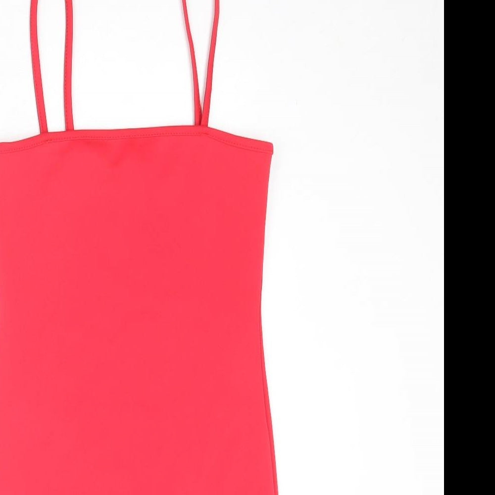 PRETTYLITTLETHING Womens Red Polyester Bodycon Size 8 Square Neck Pullover