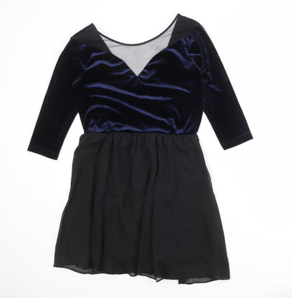 Divided by H&M Womens Black Colourblock Polyester Fit & Flare Size 14 Round Neck Pullover