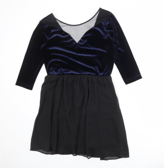 Divided by H&M Womens Black Colourblock Polyester Fit & Flare Size 14 Round Neck Pullover