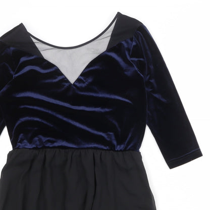 Divided by H&M Womens Black Colourblock Polyester Fit & Flare Size 14 Round Neck Pullover
