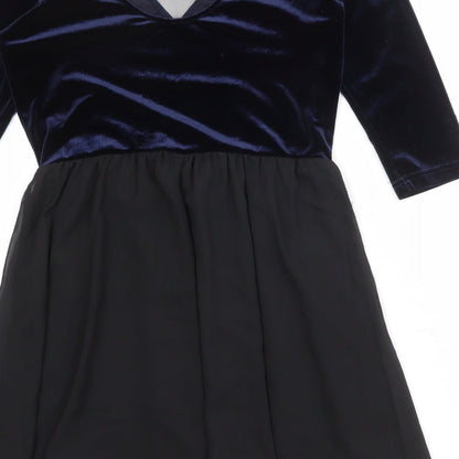 Divided by H&M Womens Black Colourblock Polyester Fit & Flare Size 14 Round Neck Pullover