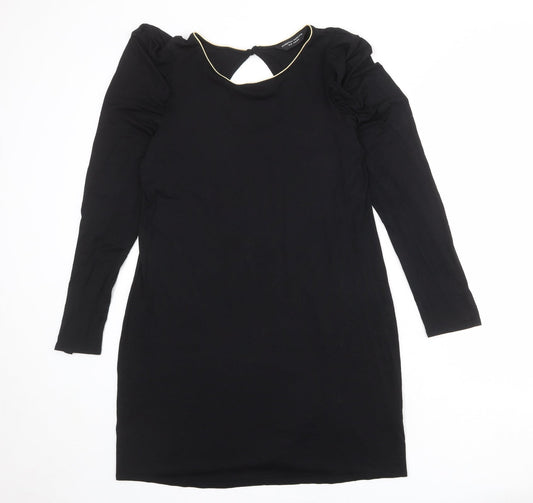 Dorothy Perkins Womens Black Viscose A-Line Size 16 Round Neck Button