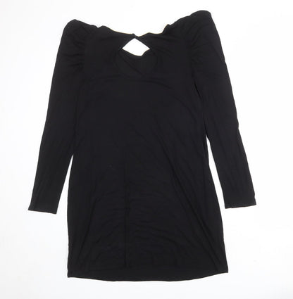 Dorothy Perkins Womens Black Viscose A-Line Size 16 Round Neck Button