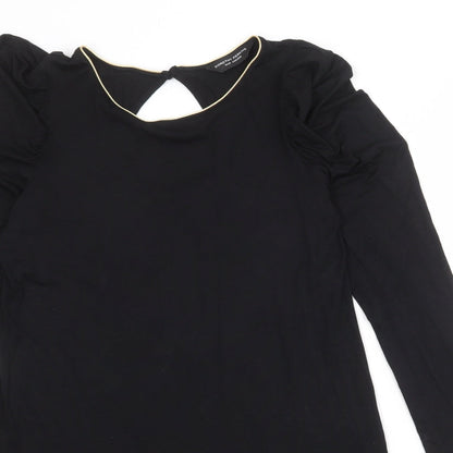 Dorothy Perkins Womens Black Viscose A-Line Size 16 Round Neck Button