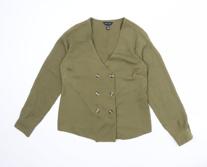 New Look Womens Green Polyester Basic Button-Up Size 8 V-Neck