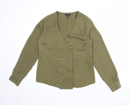 New Look Womens Green Polyester Basic Button-Up Size 8 V-Neck