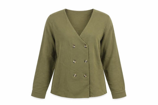 New Look Womens Green Polyester Basic Button-Up Size 8 V-Neck