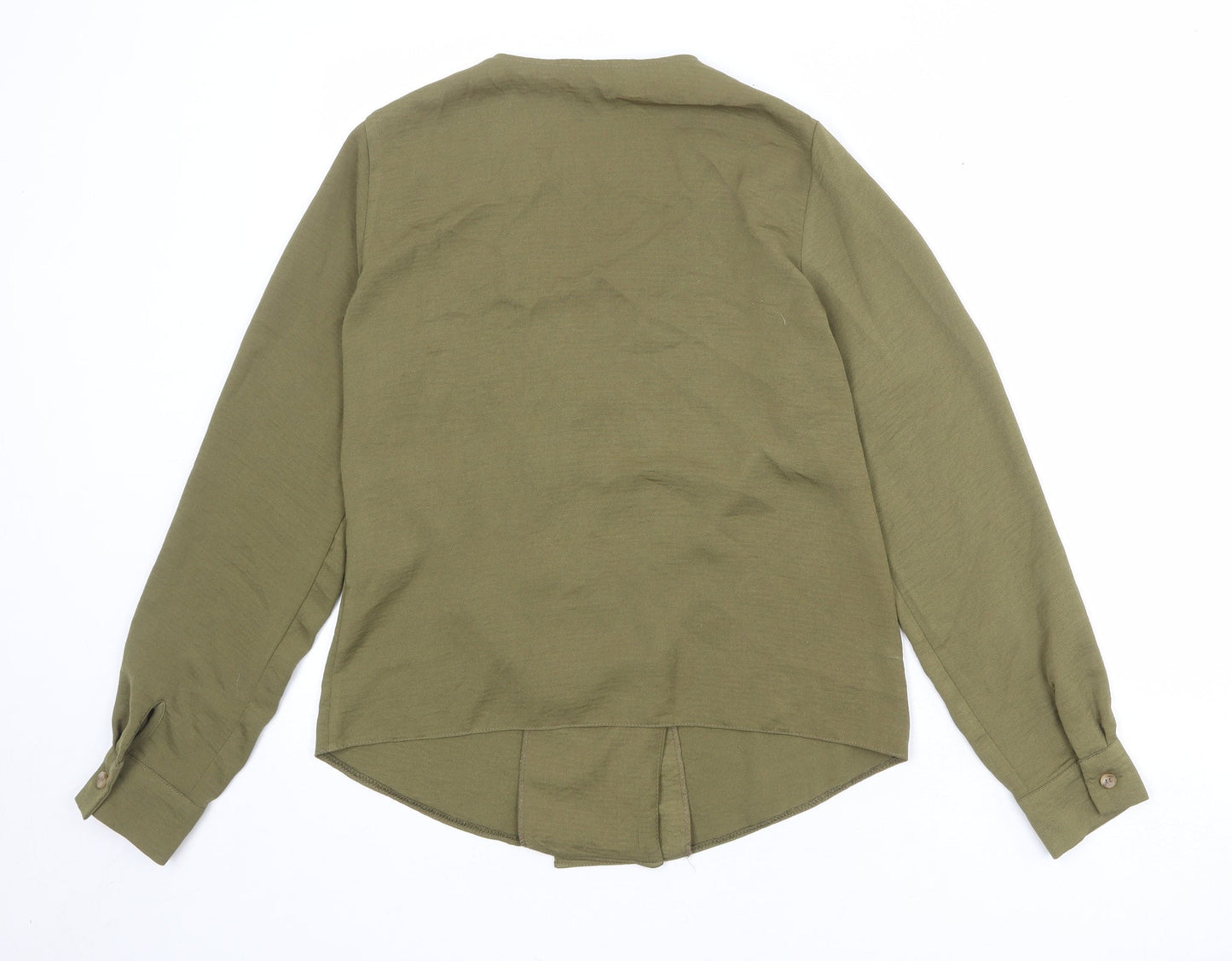 New Look Womens Green Polyester Basic Button-Up Size 8 V-Neck