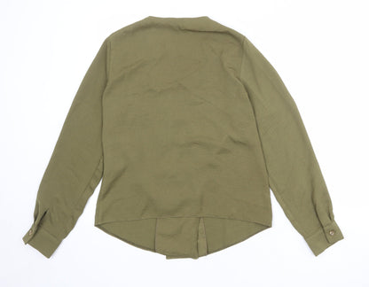 New Look Womens Green Polyester Basic Button-Up Size 8 V-Neck