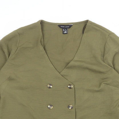 New Look Womens Green Polyester Basic Button-Up Size 8 V-Neck