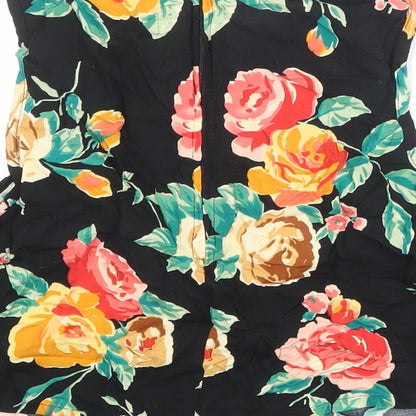 POP Womens Black Floral Viscose Cropped Blouse Size S Boat Neck