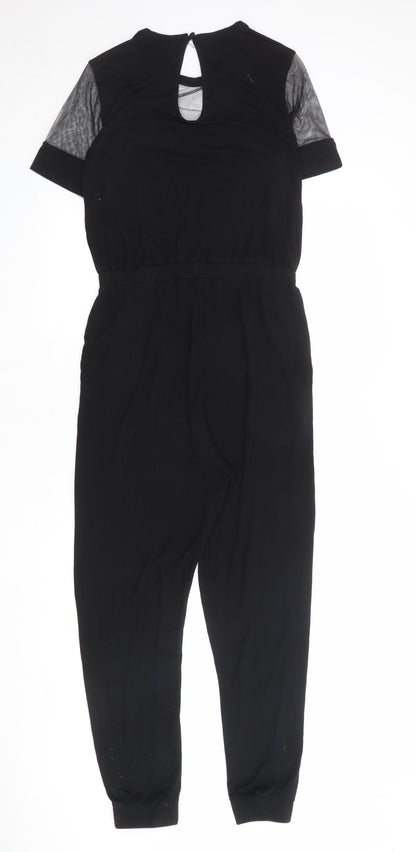 Topshop Womens Black Polyester Jumpsuit One-Piece Size 10 Button