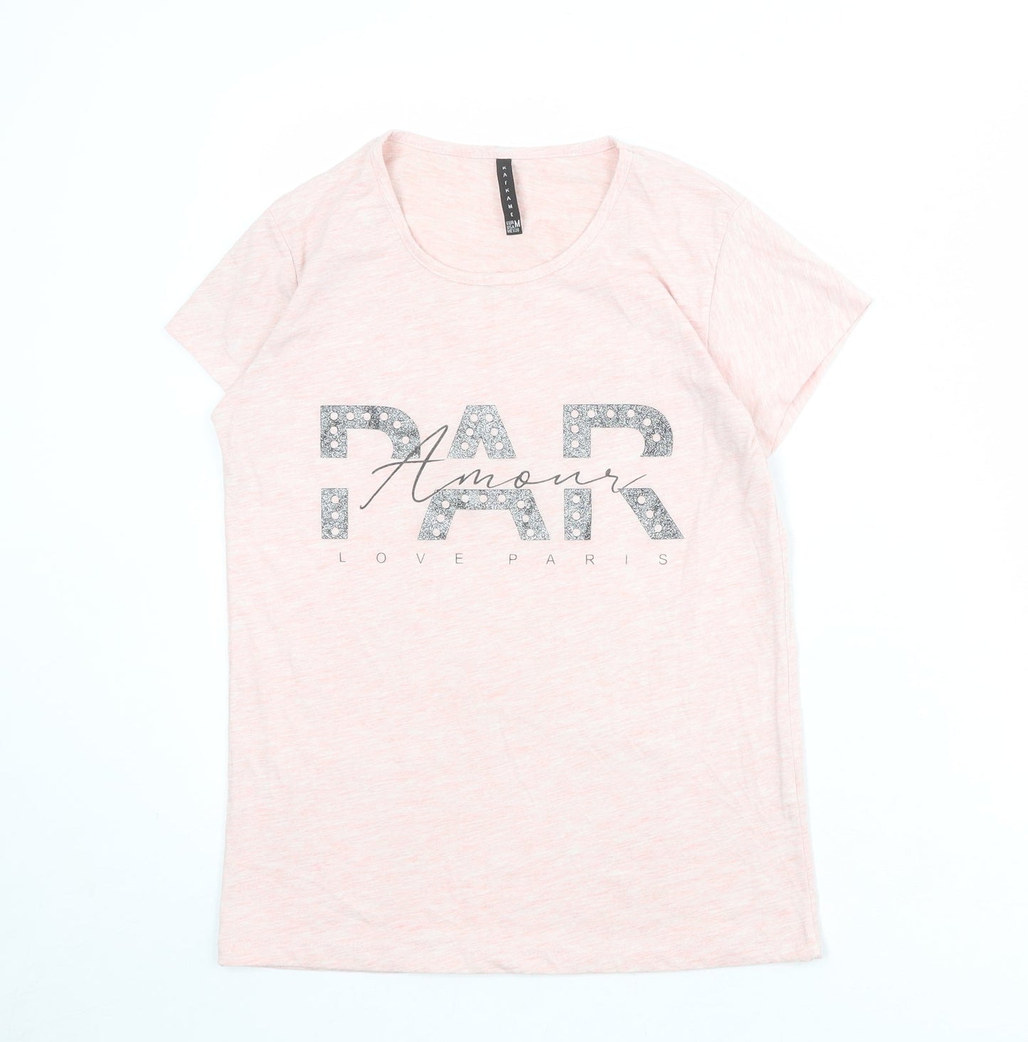 Kafkame Womens Pink 100% Cotton Basic T-Shirt Size M Round Neck - Paris