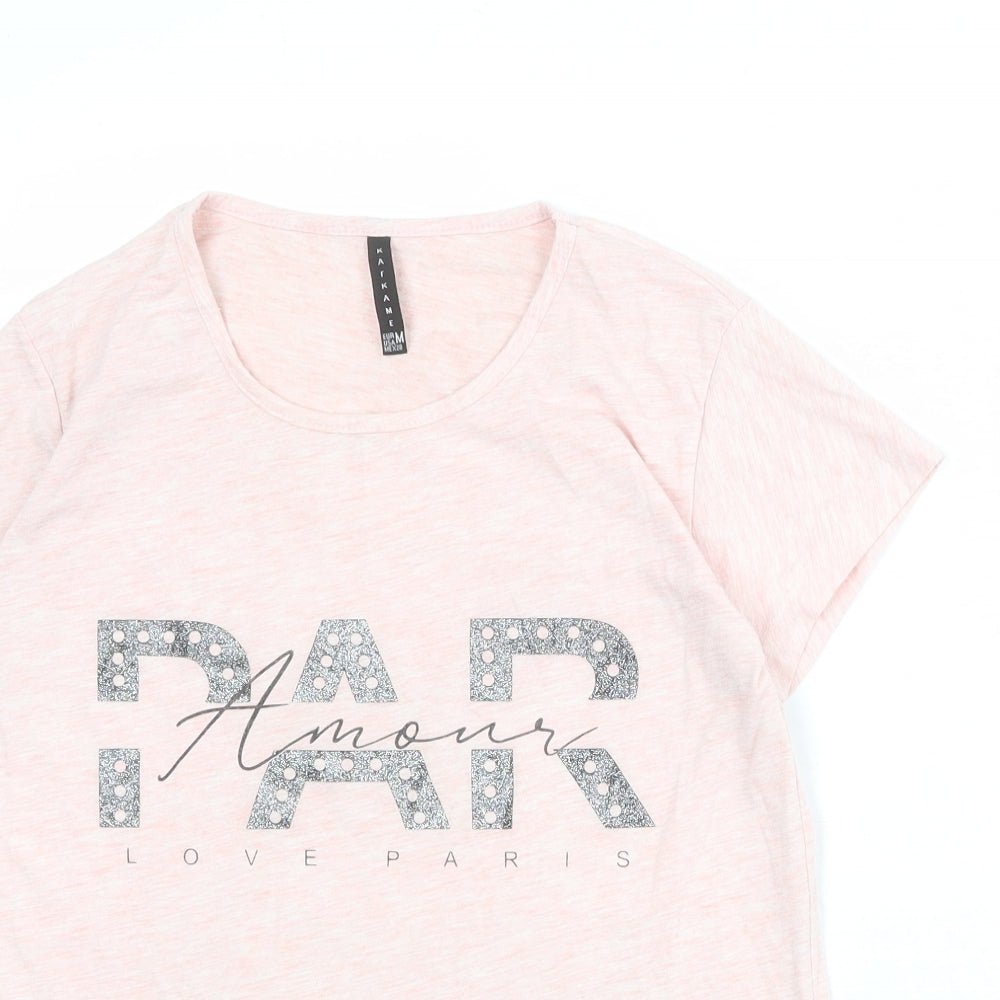 Kafkame Womens Pink 100% Cotton Basic T-Shirt Size M Round Neck - Paris