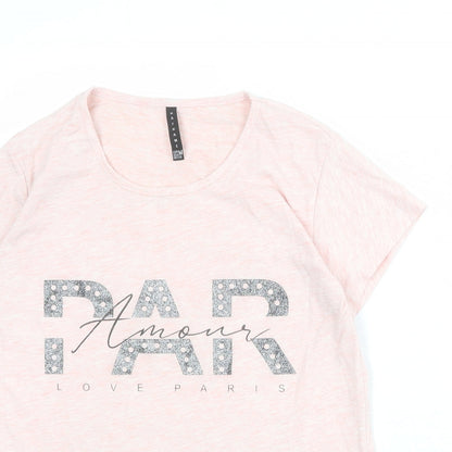 Kafkame Womens Pink 100% Cotton Basic T-Shirt Size M Round Neck - Paris