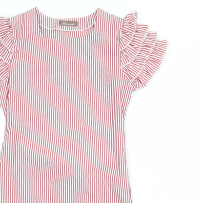 Misstorious Womens Red Striped Polyester A-Line Size M Round Neck Zip - Size M-L