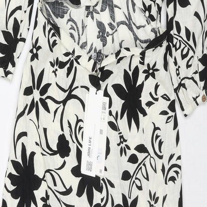 Zara Womens Multicoloured Floral Viscose A-Line Size L V-Neck Zip