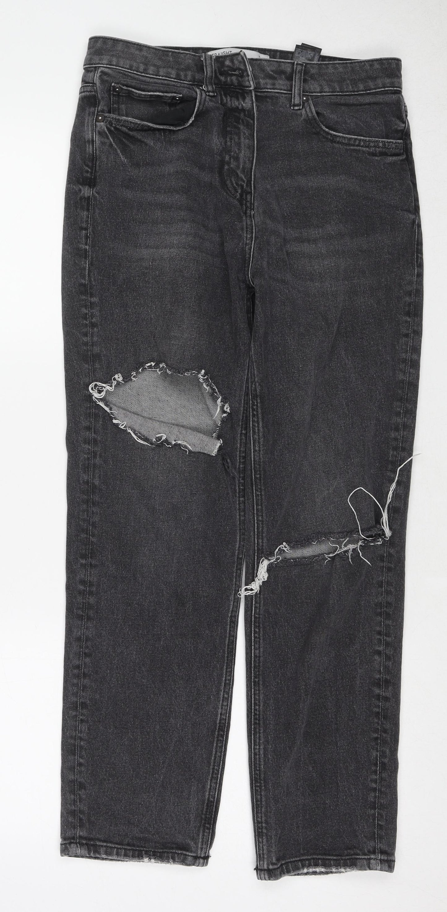 NEXT Womens Black Cotton Straight Jeans Size 10 Regular Button