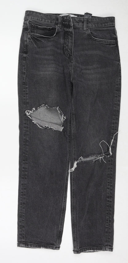 NEXT Womens Black Cotton Straight Jeans Size 10 Regular Button