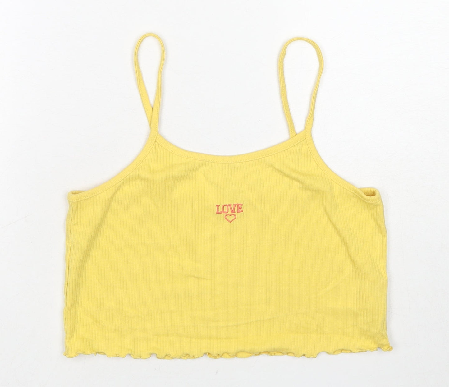 River Island Girls Yellow Cotton Cropped Tank Size 13-14 Years Round Neck Pullover - Love
