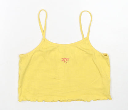 River Island Girls Yellow Cotton Cropped Tank Size 13-14 Years Round Neck Pullover - Love