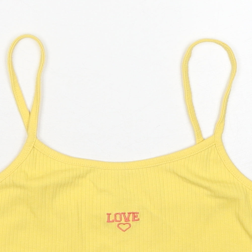 River Island Girls Yellow Cotton Cropped Tank Size 13-14 Years Round Neck Pullover - Love