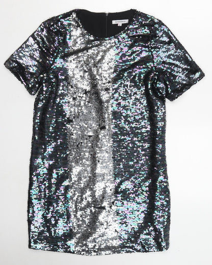 Glamorous Womens Black Polyester A-Line Size S Round Neck Zip - Reversible sequin
