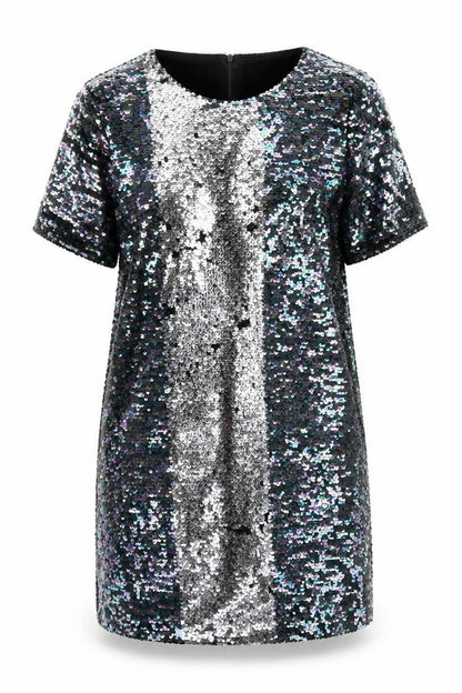 Glamorous Womens Black Polyester A-Line Size S Round Neck Zip - Reversible sequin
