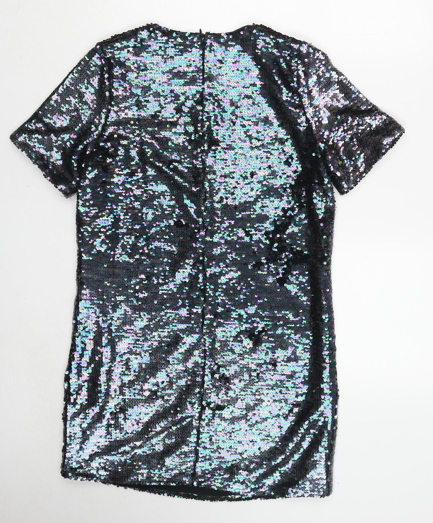 Glamorous Womens Black Polyester A-Line Size S Round Neck Zip - Reversible sequin