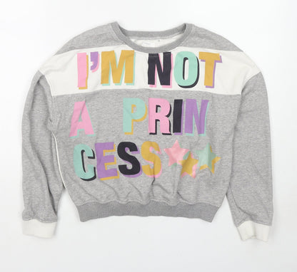 NEXT Girls Grey Cotton Pullover Sweatshirt Size 11 Years Pullover - I'm Not A Princess