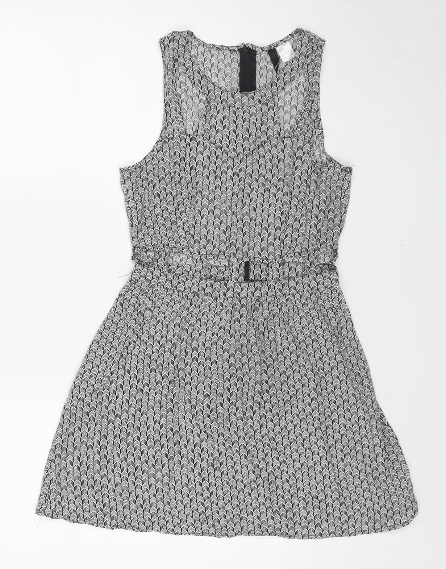 Divided by H&M Womens Black Geometric Viscose Tank Dress Size 10 Round Neck Zip
