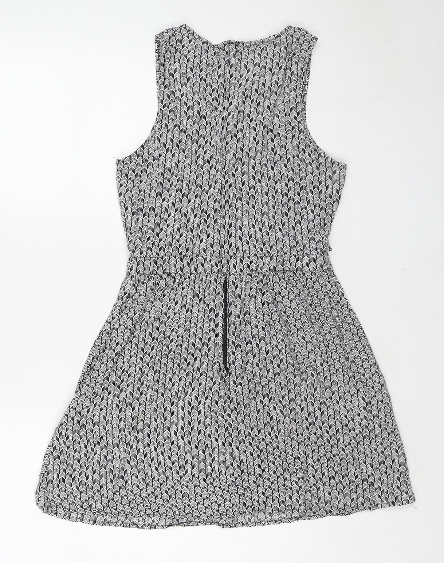 Divided by H&M Womens Black Geometric Viscose Tank Dress Size 10 Round Neck Zip